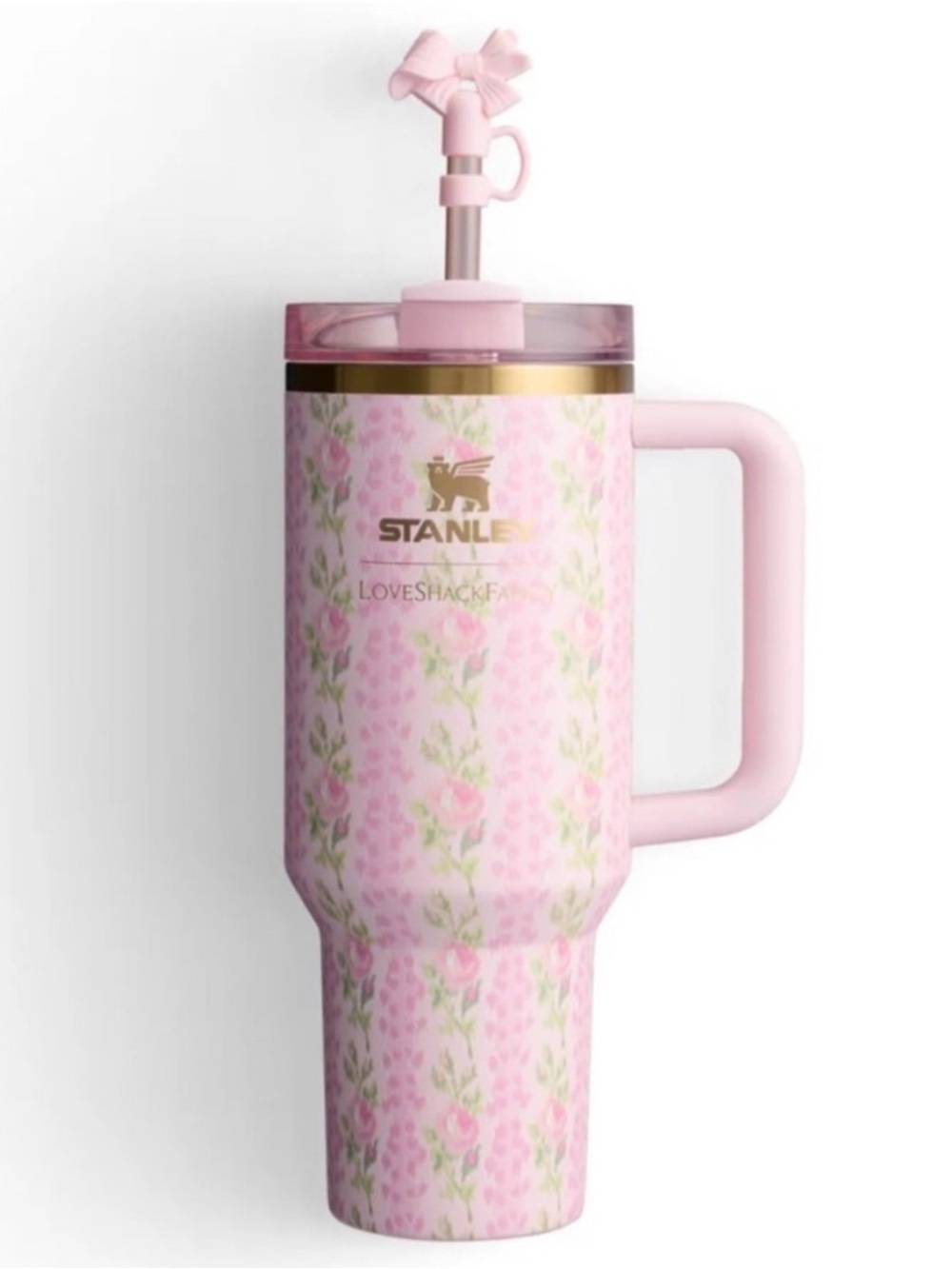Stanley Pink Floral Travel Tumbler with Handle and Straw
